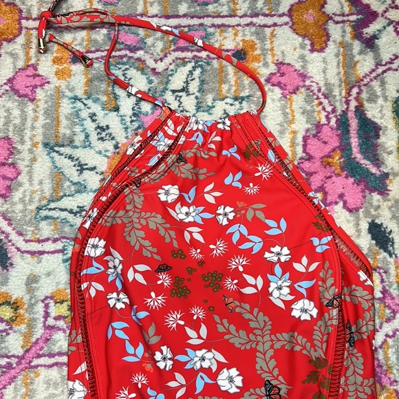 Ted Baker Red Kyoto Floral Butterfly Print One-piece Halter Open Back Swimsuit - Picture 3 of 15